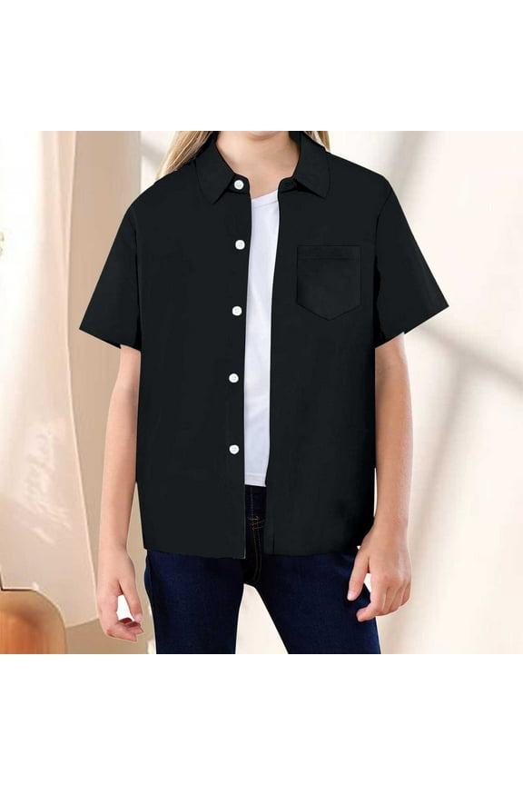 Little Girls Button Down Shirts Boys Black Dress Shirt Button Up Shirt Graduation Shirts Boys Uniform Shirts 6-7 Years