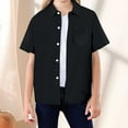 thumbnail image 1 of Little Girls Button Down Shirts Boys Black Short Sleeve Shirt Boys Formal Outfit School Shirts for Girls 12-13 Years, 1 of 5