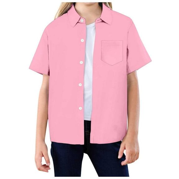 Little Boys' Button Down Shirts Pink Dress Shirt for Boys Formal Shirt Girls Uniform Shirts 5-6 Years