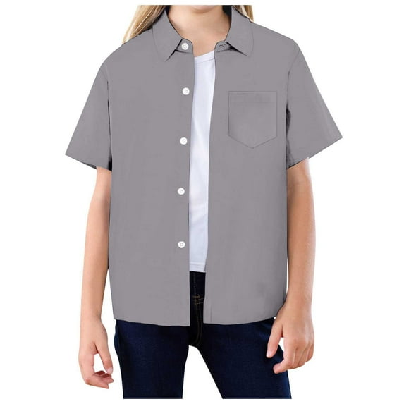 Little Girls Button Down Shirts Grey Dress Shirt for Boys Formal Outfit French Toast Boys Uniform Shirts 3-4 Years