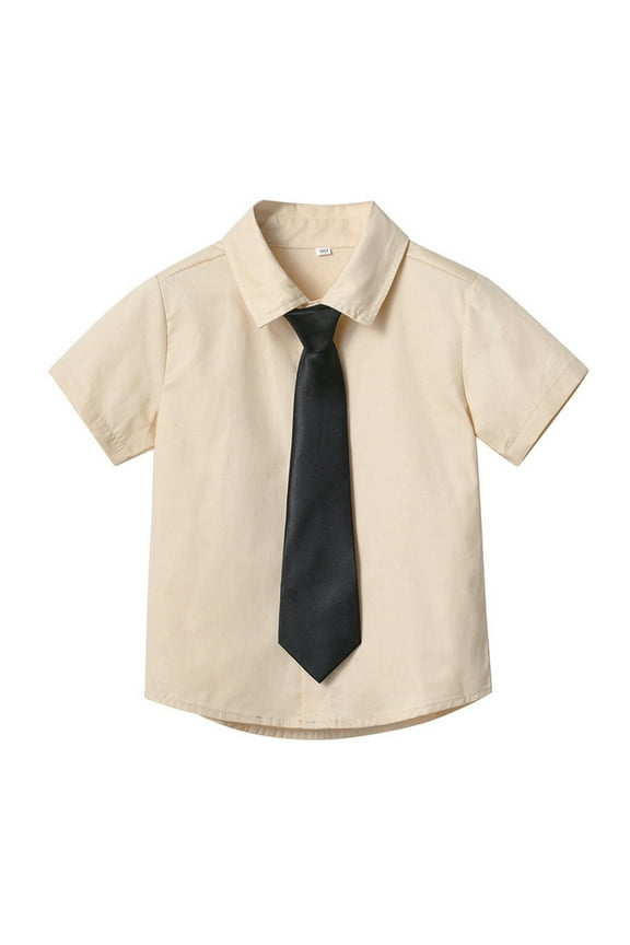 Little Girls Button Down Shirts Short Sleeve Khaki Shirt Boys Formal Shirt School Uniform Shirts for Boys 4-5 Years