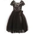 thumbnail image 1 of Little Girls Cap Sleeve Floral Lace Tulle Party Wedding Bridesmaid Flower Girl Dress Black 4 (2J1K6S7), 1 of 5