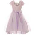thumbnail image 1 of Little Girls Cap Sleeve Floral Lace Tulle Party Wedding Bridesmaid Flower Girl Dress Lilac 4 (2J1K6S7), 1 of 5