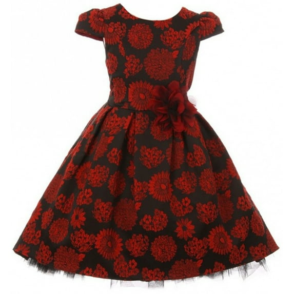 Little Girls Cap Sleeve Peek A Boo High Low Christmas Holiday Flower Girl Dress Red 4 (K40D4)