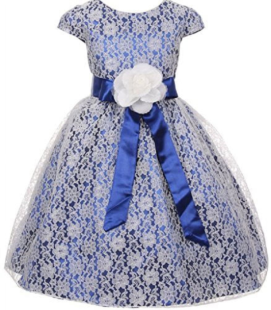 Little Girls Cap Sleeve Satin Sash Floral Lace Overlay Flower Girl
