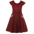 thumbnail image 1 of Little Girls Cap Sleeve Sequin Rhinestones Christmas Party Flower Girl Dress USA Burgundy 4 (2J1KS97), 1 of 4