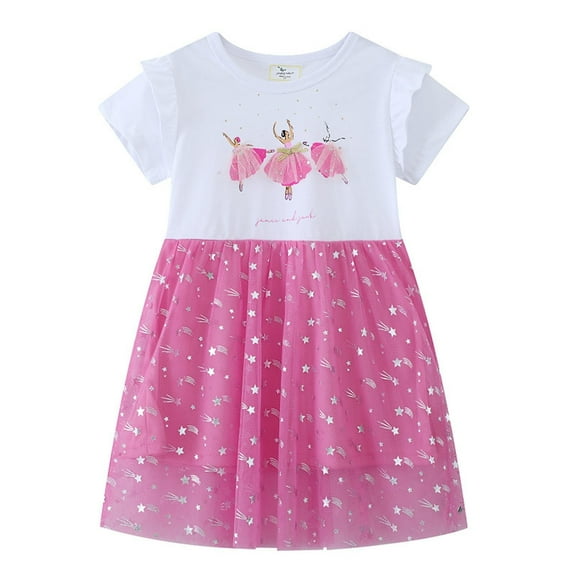 Little Girls Casual Dresses Cartoon Print Short Sleeve Summer T Shirt Skirt Dress
