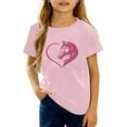 thumbnail image 1 of Little Girls Casual Graphic Tops Crewneck Tees Kids Printed Shirts Soft Breathable Daily Wear Clothing Pink Size 6-7T, 1 of 3