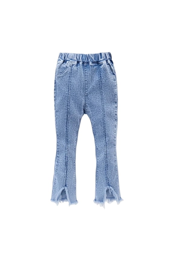 Little Girls Casual Jeans Solid Color Slit Long Denim Pants Stretch Loose Fit Trousers Size 7-8T