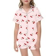 thumbnail image 1 of Little Girls Casual Short Sleeve Button Down Shirt Shorts Pajama With Printed Lapel Collar Outfit Sets Kids, 1 of 4