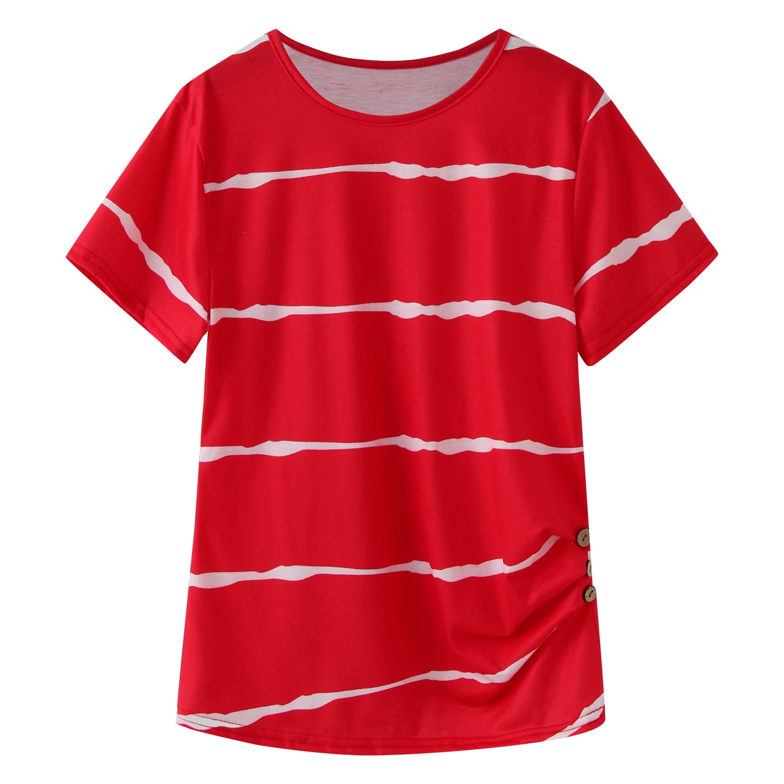 Little Girls Casual Short Sleeve T Shirts Crewneck Tunic Tops Kids Button Striped Tee Blouses
