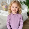 thumbnail image 1 of Little Girls Casual Tops Long Sleeve Turtleneck T-Shirt 3-8 Solid Layering Ruffled Tees (Purple 10-11 Years), 1 of 4