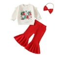 thumbnail image 1 of Little Girls Checke Girls Clothes Pants Teen Clothes 3 Month Old Baby Wrap Outfit Twin Set Outfit Toddler Long Sleeve Christmas Letter Prints T Shirt Pullover Tops Pants Headbands Out White 3-4 Years, 1 of 7