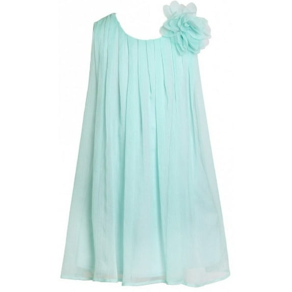 Little Girls Chiffon Pleated Neckline A Line Party Flower Girl Dress Aqua 2 (Size 2-12)