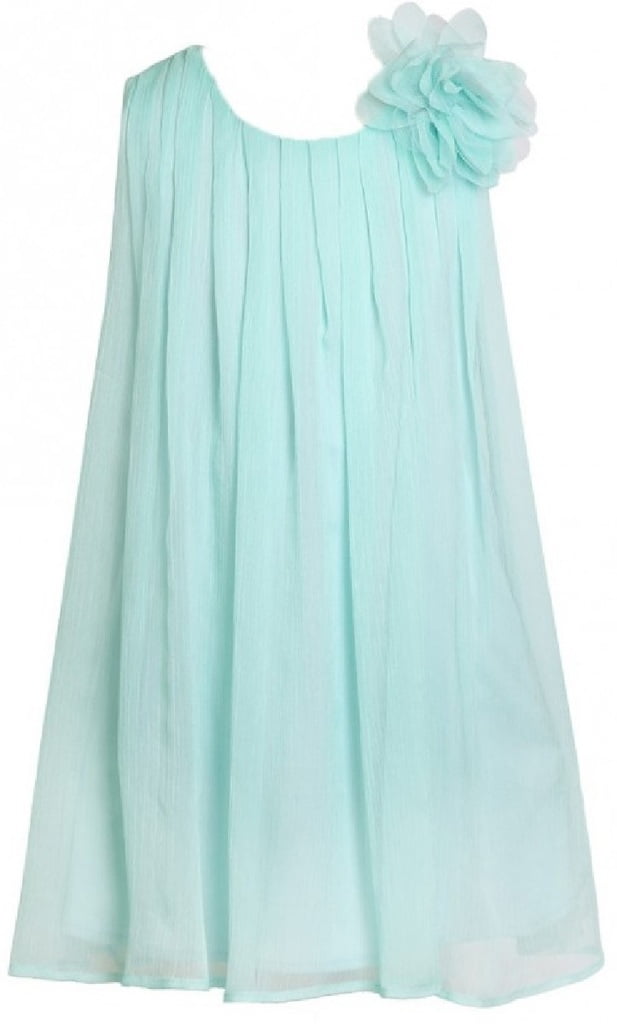 Blunight Collection Little Girls Chiffon Pleated Neckline A Line Party Flower Girl Dress Aqua 6, Girl's, Blue