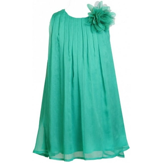 Little Girls Chiffon Ruched Neckline Sleeveless Summer Flower Girl Dress Green 2 (Size 2-12)
