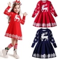 thumbnail image 1 of Little Girls Christmas Dress Reindeer Snowflake Xmas Gifts Winter Knit Sweater Dresses, 1 of 6