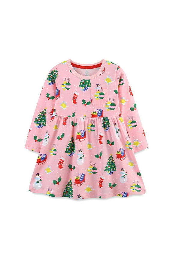 Little Girls Christmas Dresses Children'S Knitted Cotton Cartoon Round Neck Princess Dress Size 7-8T