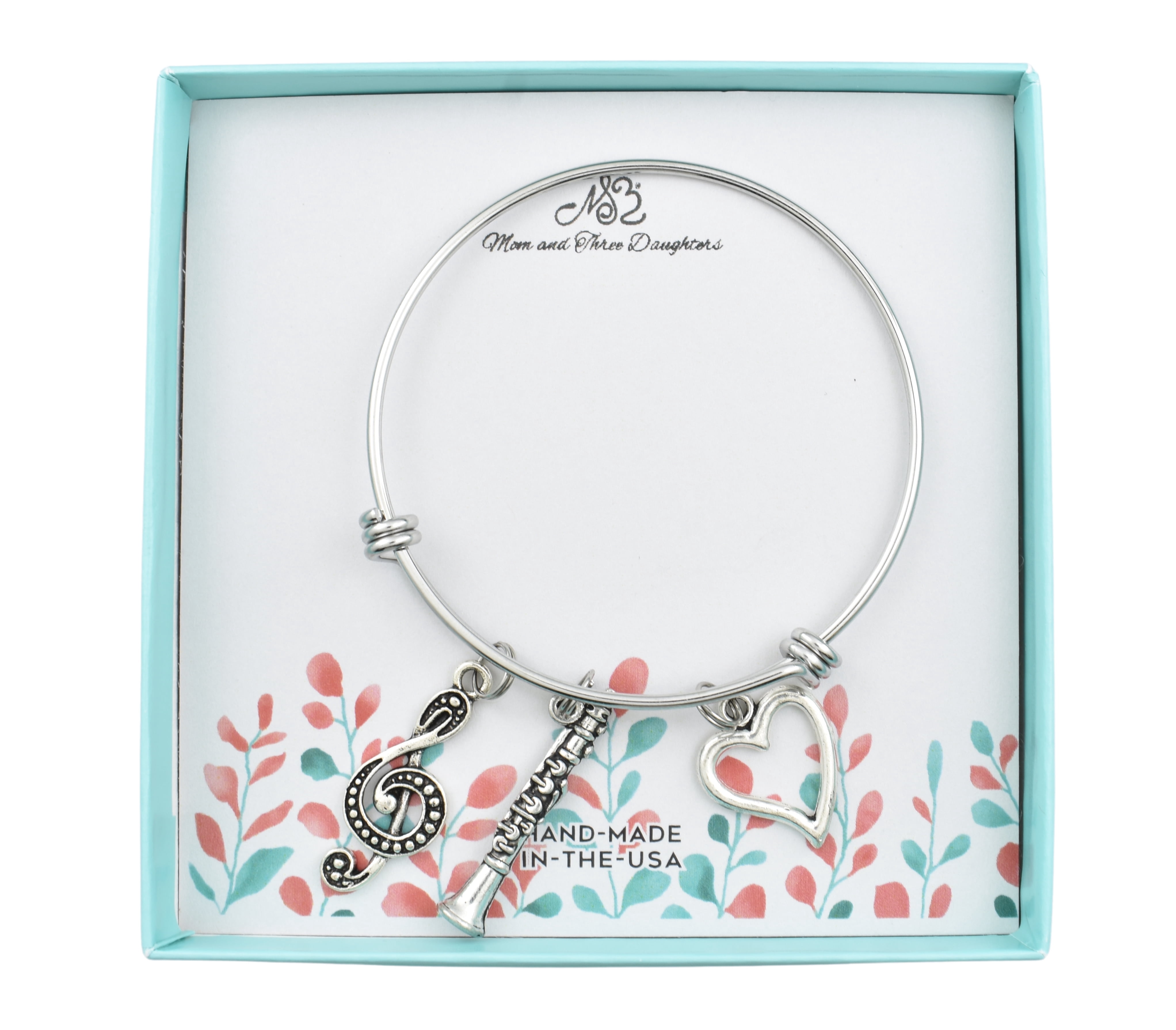 Little Girls Clarinet Bangle Bracelet in Stainless Steel. Music Charm Bracelet.