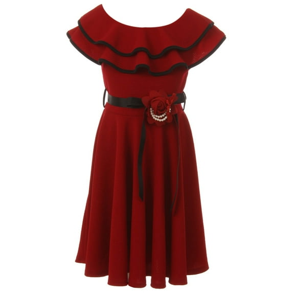 Little Girls Classic Layered Ruffle Graduation Holiday Party Flower Girl Dress Burgundy 4 (J21KS28)