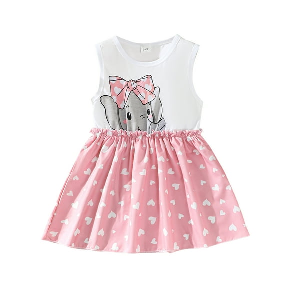 Little Girls Clothes 5T Girls Dress 6 Years Girls Sleeveless Round Neckline Heart Print Dress Girls Summer Casual Dress White