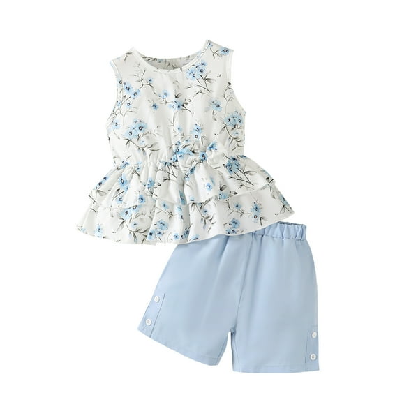 Little Girls Clothes 6T Little Girls Outfits 6T Girls Sleeveless Floral Top Shorts 2PCS Girls Summer Clothing Set White