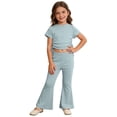 thumbnail image 1 of Little Girls Clothes Elastic Short Sleeve Top Flared Pants Two Piece Girls Summer Clothes,Light Blue,Size 7 -8 Years, 1 of 5