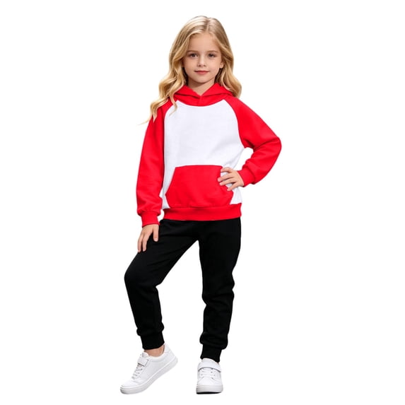 Little Girls Clothes Fall Outfits Kids Color Block Hoodie Long Sleeve Pullover Sweatshirt Solid Pants 2 Piece School Outfit Set Size 6-7T