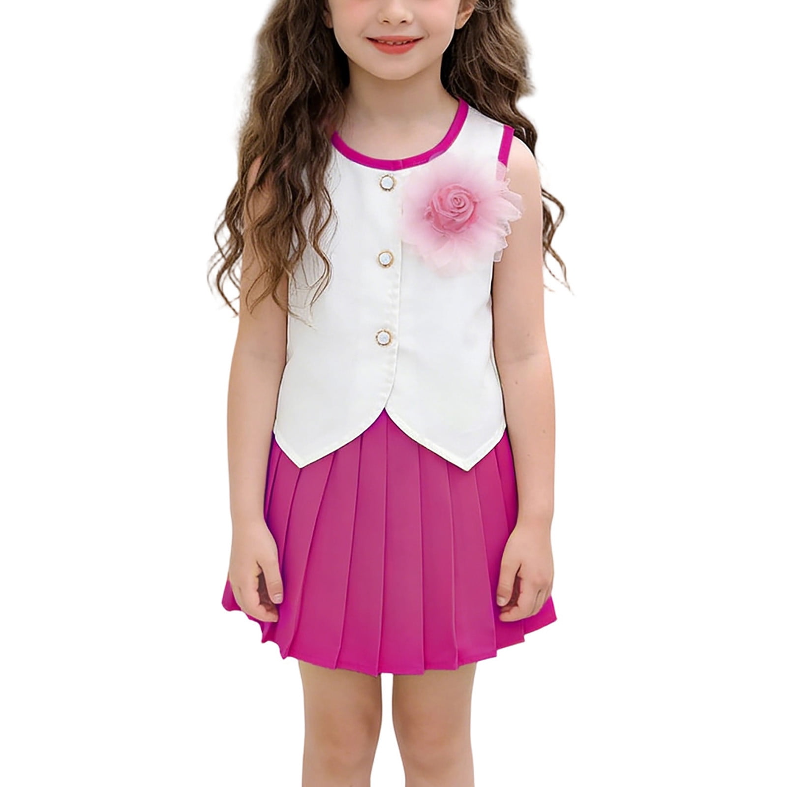 Little Girls Clothes Fashion Crewneck Sleeveless Tshirt And Pleated