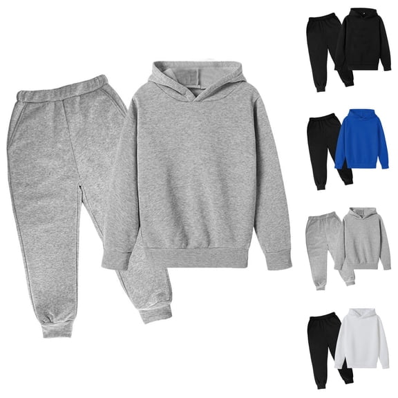 Little Girls Clothes Girl Set Children Kids Casual Solid Color Long Sleeve Hoodie Pullover Sweatshirt Tracksuit Jogger Sweatpants Unisex 2 PC Sweatsuit Set