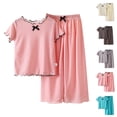thumbnail image 1 of Little Girls Clothes Girls Clothing Set Girls Outfits Set Toddler Summer Casual Outfit Pure Color Round Neck Ruffled Sleeve Top And Pants Wear For 1 8 Years Old, 1 of 9