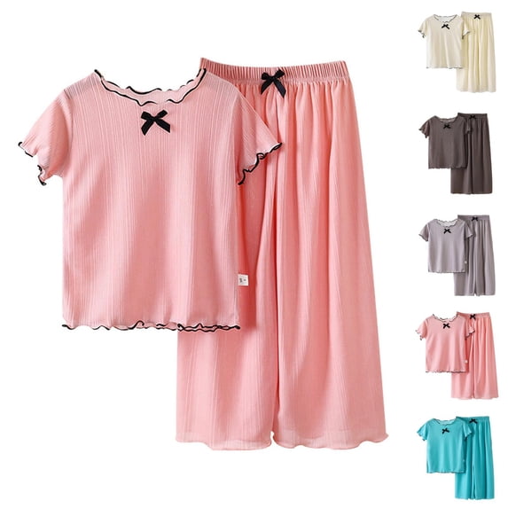 Little Girls Clothes Girls Clothing Set Girls Outfits Set Toddler Summer Casual Outfit Pure Color Round Neck Ruffled Sleeve Top And Pants Wear For 1 8 Years Old