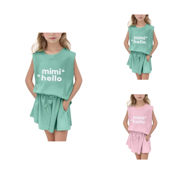 Little Girls Clothes Girls Clothing Sets Girl's 2 Piece Outfits Sleeveless Round Neck Tops And Shorts With Pockets Casual Summer Shorts Sets