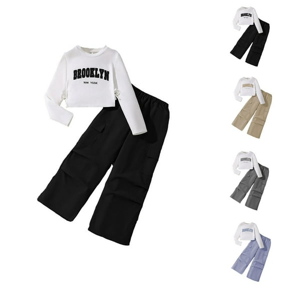 Little Girls Clothes Girls Clothing Sets Girls 2 Piece Outfits Long Sleeve Sweatshirt Shirts And Cargo Jogger Pants Outfits