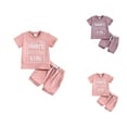 thumbnail image 1 of Little Girls Clothes Girls Clothing Sets Toddler Girls Summer Short Sleeve Letter Prints Tops And Shorts 2PCS Outfits Clothes Set For Children Clothes, 1 of 5