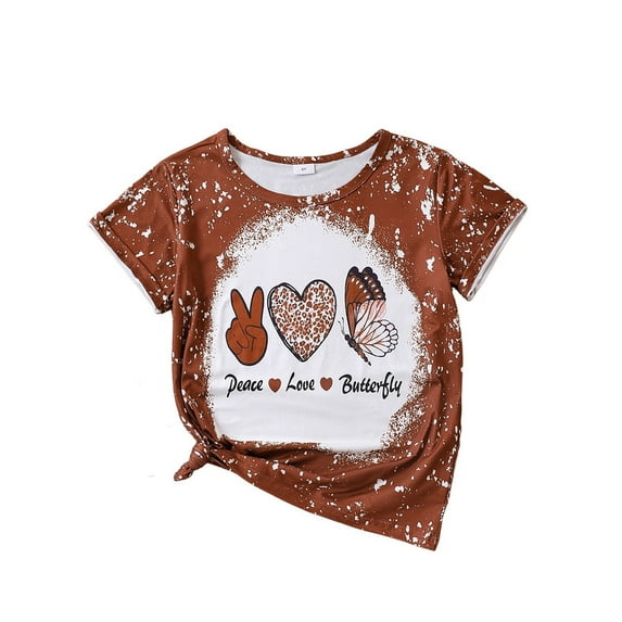 Little Girls Clothes Heart-shaped Pattern Printed Tie-dye Round Neck T-shirt Spring Summer Big Kids Clothes