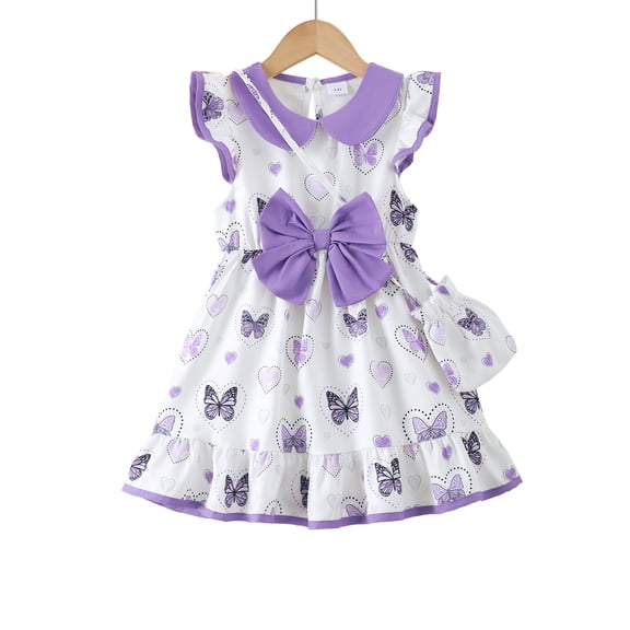 Little Girls Clothes Little Girls Butterfly Dress 5T Girls Summer Casual Dress 6Y Girls Sleeveless Dress with Cute Bag Purple