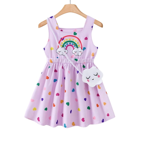 Little Girls Clothes Little Girls Polka Dots Dress 5T Girls Summer Dress 6Y Girls Sundress Sleeveless Dress with Cute Bag Purple