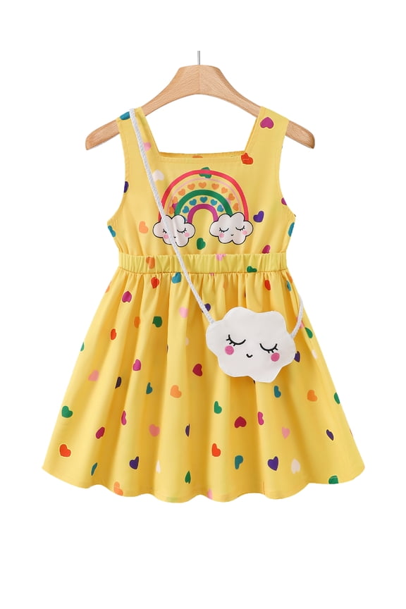 Little Girls Clothes Little Girls Polka Dots Dress 5T Girls Summer Dress 6Y Girls Sundress Sleeveless Dress with Cute Bag Yellow