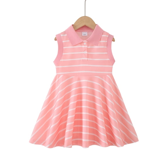 Little Girls Clothes Little Girls Polo Dress 6Y Girls Summer Casual Dress 7Y Girls Lapel Sleeveless Stripe Dress Pink