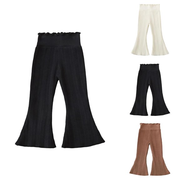 Little Girls Clothes Pants for Girls Girls Knit Pants High Waist Flare Leg Winter Warm Casual Trousers For Toddler Kids Age 2 8 Korean Style Comfortable Stretchy Soft Everyday Outfit