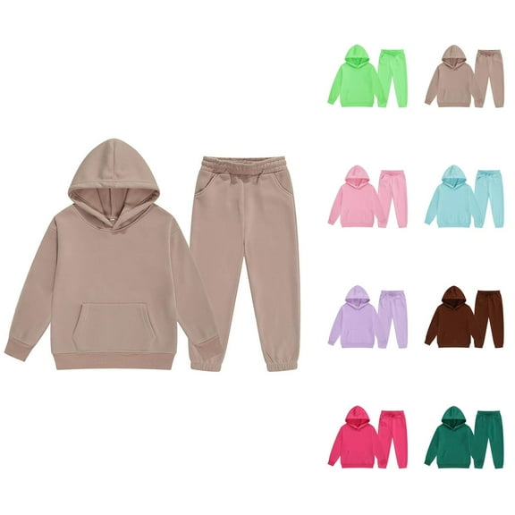 Little Girls Clothes Sets for Girls Child Toddler Boys Girls Long Sleeve Solid Warm Hoodie Pullover Tops Pants Kids Outfits Sweat Suit