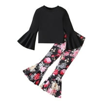 Little Girls Clothes Size 6-7 Size 8 Girls Clothes Girls Clothing Set 2 Pcs Floral Soft Crewneck Long Sleeve Top Flare Leg Pants Loose Outfits