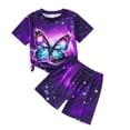 thumbnail image 1 of Little Girls Clothes Starry Sky and Butterfly Pattern Printed T-shirt + Shorts Set 2PCs Spring Summer Big Kid Outfits, 1 of 5