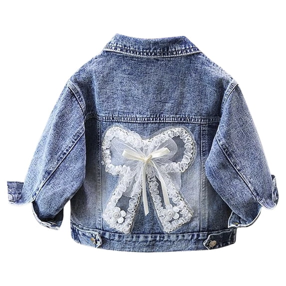 Little Girls Coat jacket Kids Denim Jacket Cartoon Long Sleeve Coat Casual Jeans Outerwear Cute Girls Daily Top White 6T-7T