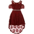 thumbnail image 1 of Little Girls Cold Shoulder Floral Lace Hi Lo Birthday Party Holiday Flower Girl Dress Burgundy 4 (2J1K7S6), 1 of 3