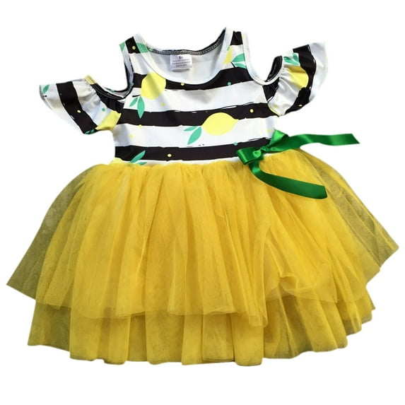 Little Girls' Cold Shoulder Lemon Tutu Tulle Birthday Party Flower Girl Dress Yellow 5 L (P201410P)