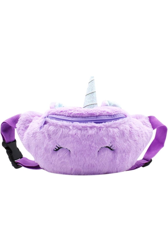 Little Girls Colorful Rainbow Plush Fanny Pack Glitter Rabbit Crossbody Waist Pack