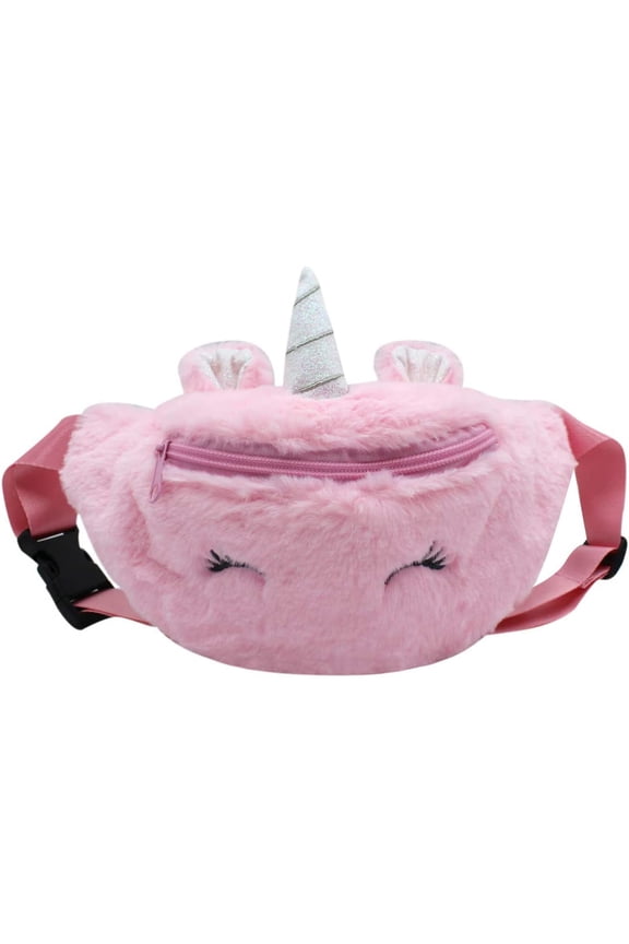 Little Girls Colorful Rainbow Plush Fanny Pack Glitter Rabbit Crossbody Waist Pack