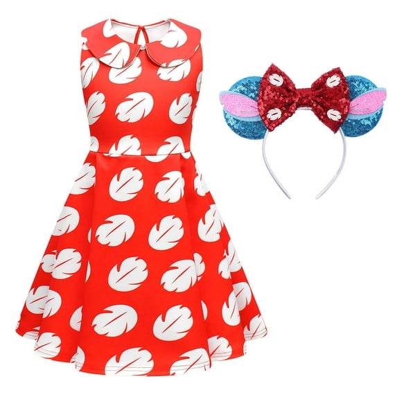 Little Girls Costume w/Headband Red Leaf Sleeveless Dress Halloween Cosplay Outfit, Size for 7-8